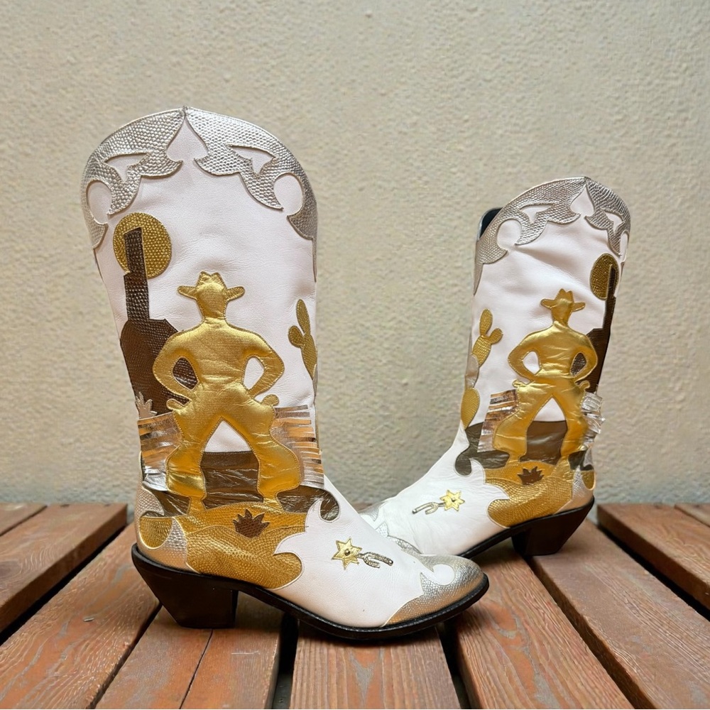 1990s • Zalo Scenic Inlay Western Boots • Women’s 9.5 M Vintage Cowboy Boots